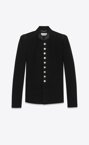 SAINT LAURENT Blazer Jacket Woman Officer Jacket in Black Brushed Suede a_V4